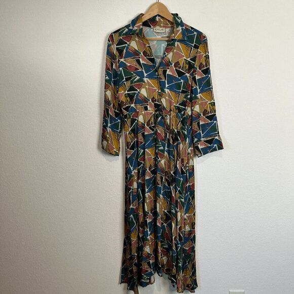 Bastah Tuscany Multicolored Geometric Button Down Shirt Dress Women's Size 40/4 - Picture 1 of 6